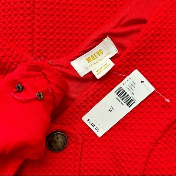 Anthropologie Maeve Quilted Button Midi Dress Red Size Medium NWT - Picture 9 of 11